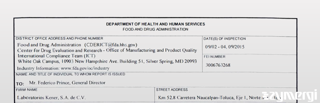 FDANews 483 Laboratorios Kener, SA de CV Sep 9 2015 top