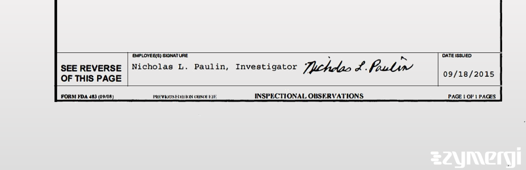 Nicholas L. Paulin FDA Investigator 