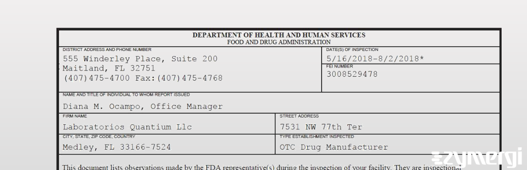 FDANews 483 Laboratorios Quantium Llc Aug 2 2018 top