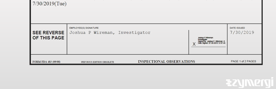 Joshua P. Wireman FDA Investigator 