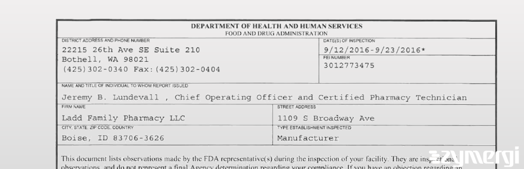 FDANews 483 Ladd Family Pharmacy LLC Sep 23 2016 top