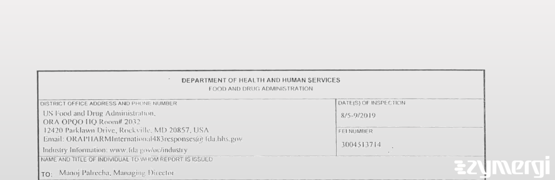 FDANews 483 Lake Chemicals Private Limited Aug 9 2019 top