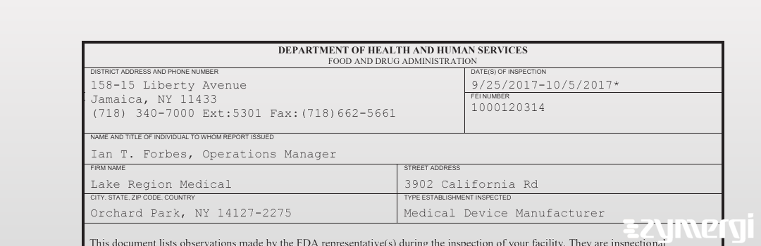 FDANews 483 Lake Region Medical Oct 5 2017 top