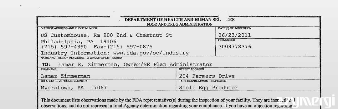 FDANews 483 Lamar Zimmerman Jun 23 2011 top