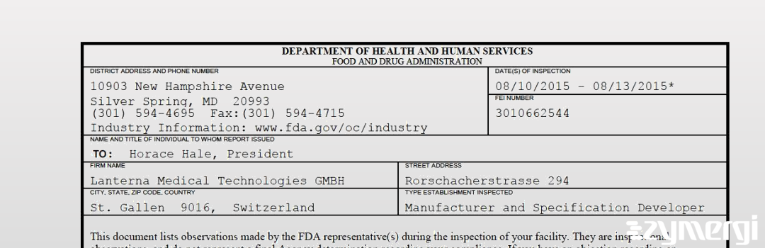 FDANews 483 Lanterna Medical Technologies GMBH Aug 13 2015 top