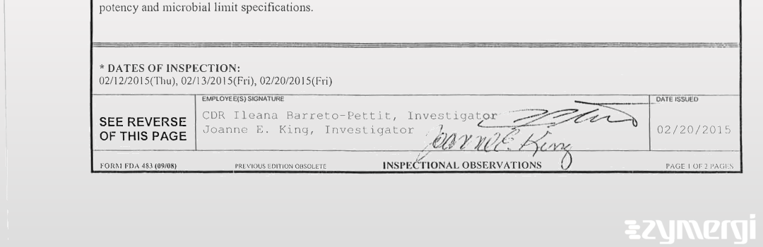 Ileana Barreto-Pettit FDA Investigator Joanne E. King FDA Investigator 