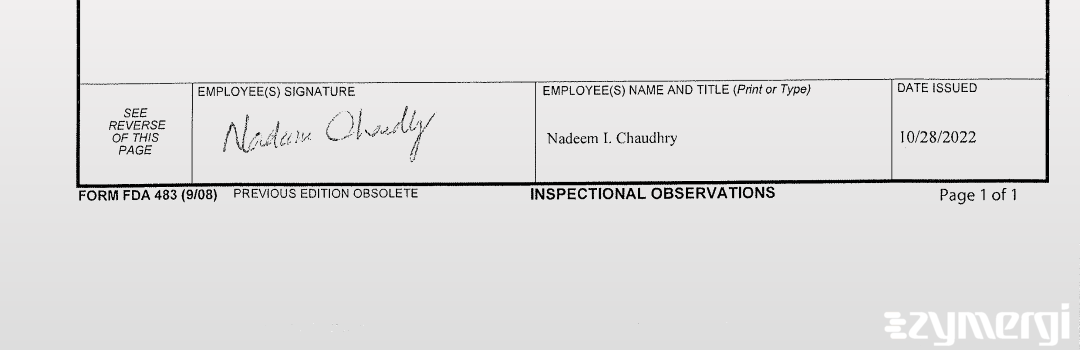 Nadeem I. Chaudhry FDA Investigator 