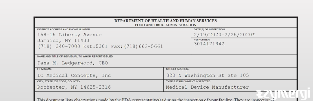 FDANews 483 LC Medical Concepts, Inc Feb 25 2020 top