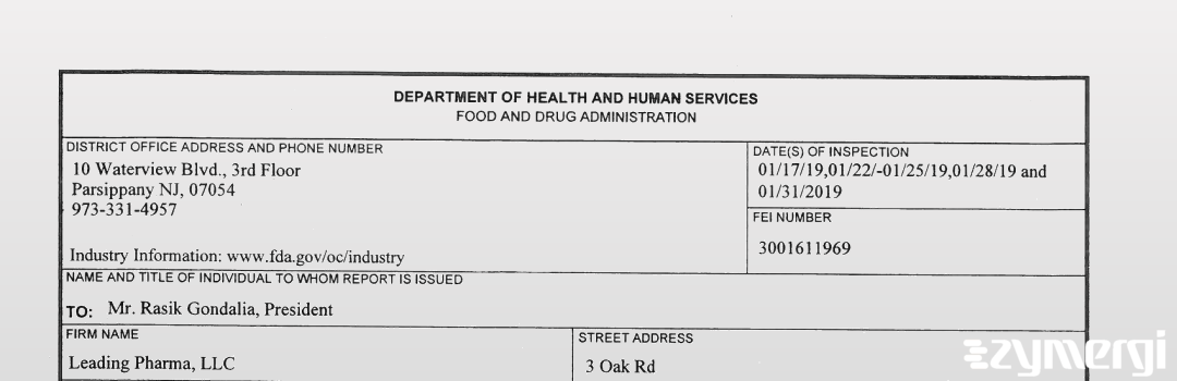 FDANews 483 Leading Pharma, LLC Jan 31 2019 top