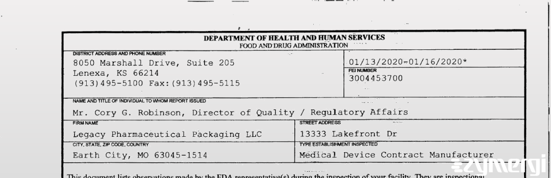 FDANews 483 Legacy Pharmaceutical Packaging LLC Jan 16 2020 top