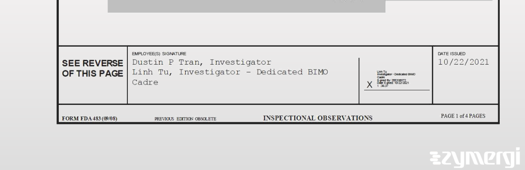 Dustin P. Tran FDA Investigator Linh Tu FDA Investigator