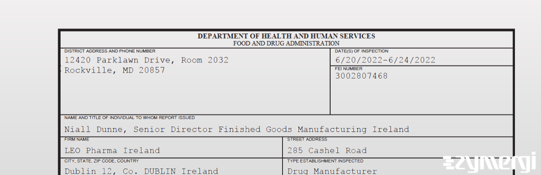 FDANews 483 LEO Pharma Ireland Jun 24 2022 top