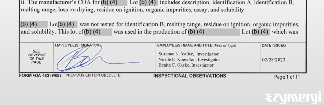 Benita C. Okeke FDA Investigator Nicole E. Knowlton FDA Investigator Suzanne N. Vallez FDA Investigator 