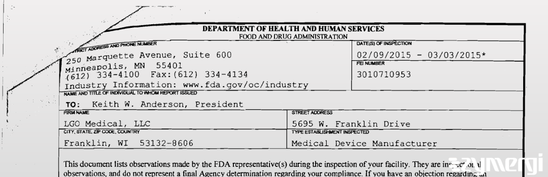 FDANews 483 LGO Medical, LLC Mar 3 2015 top