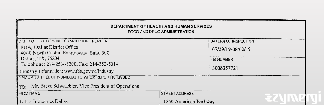 FDANews 483 Libra Industries, LLC Aug 2 2019 top