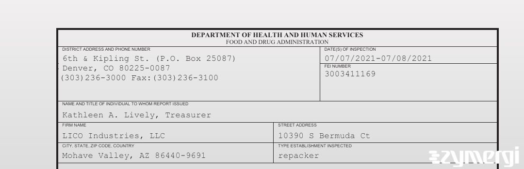 FDANews 483 LICO Industries, LLC Jul 8 2021 top