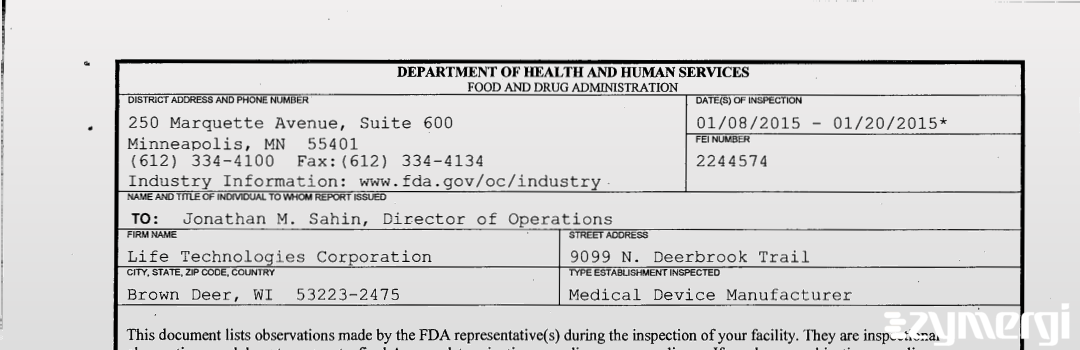 FDANews 483 Life Technologies Corporation Jan 20 2015 top