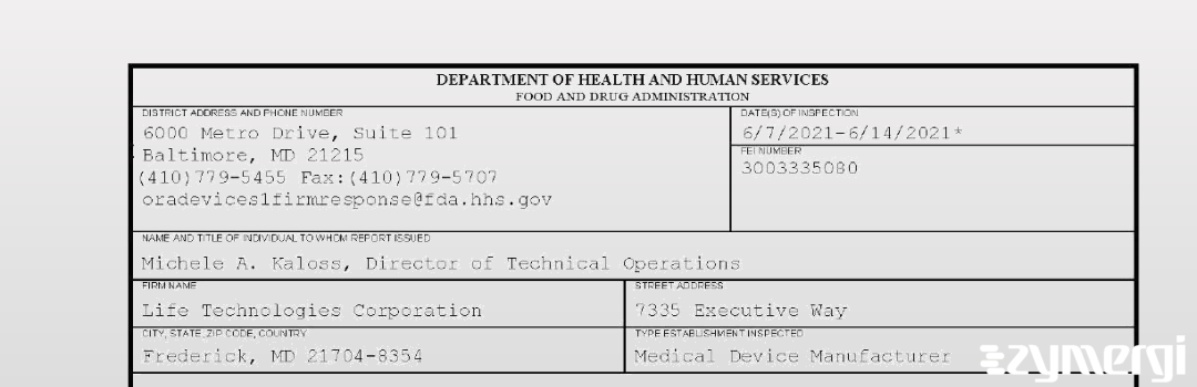 FDANews 483 Life Technologies Corporation Jun 14 2021 top