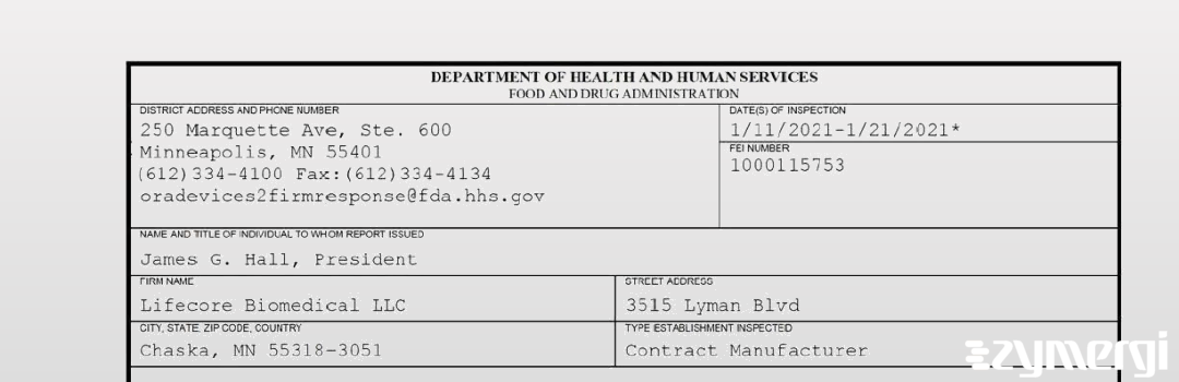 FDANews 483 Lifecore Biomedical LLC Jan 21 2021 top