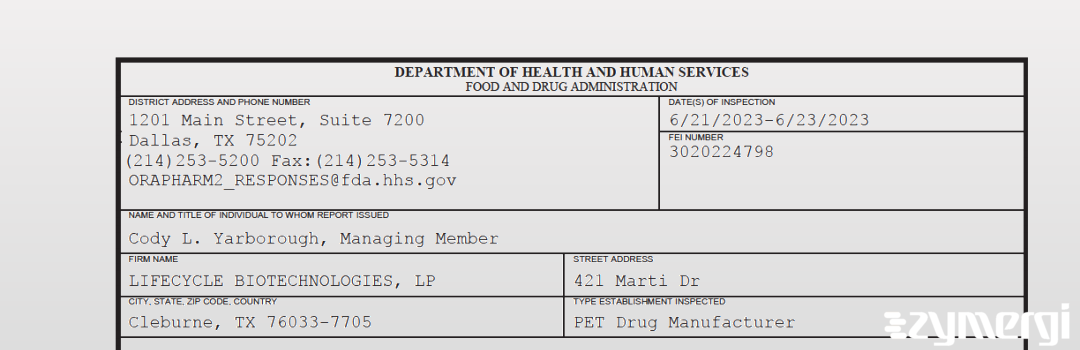 FDANews 483 Lifecycle Biotechnologies, LP Jun 23 2023 top