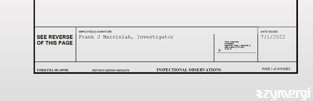 Frank J. Marciniak FDA Investigator 