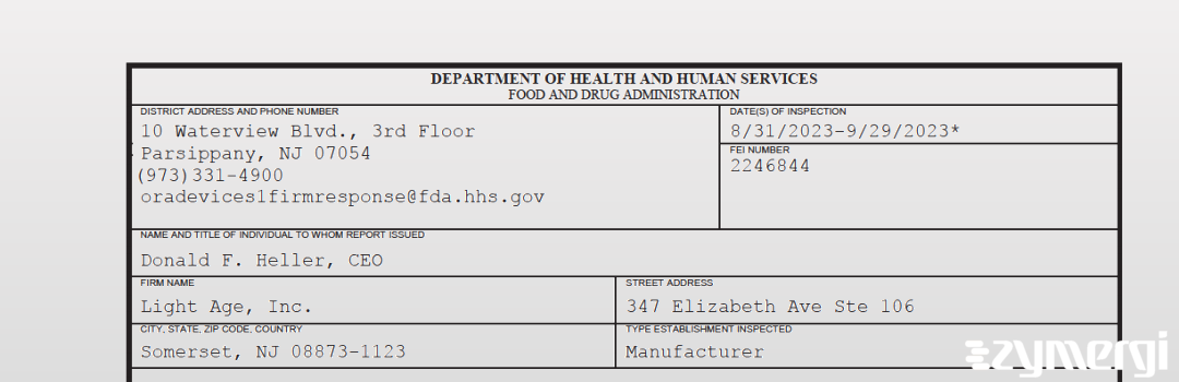 FDANews 483 Light Age, Inc. Sep 29 2023 top