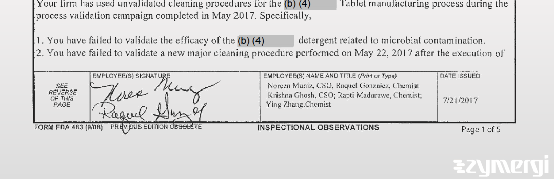 Noreen Muniz FDA Investigator Raquel Gonzalez Rivera FDA Investigator Krishna Ghosh FDA Investigator Rapti D. Madurawe FDA Investigator Ying Zhang FDA Investigator Gonzalez Rivera, Raquel FDA Investigator 