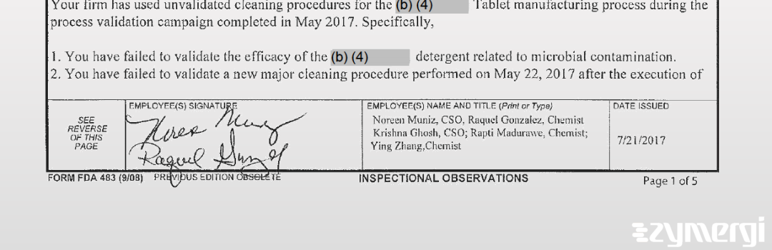Noreen Muniz FDA Investigator Raquel Gonzalez Rivera FDA Investigator Krishna Ghosh FDA Investigator Rapti D. Madurawe FDA Investigator Ying Zhang FDA Investigator