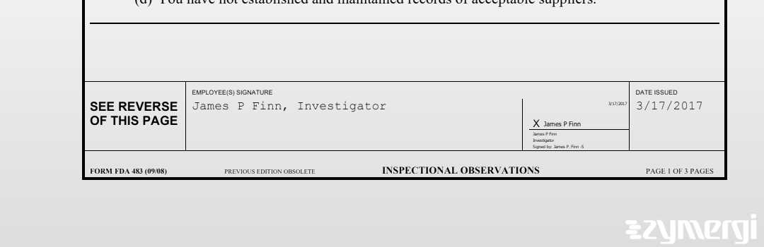James P. Finn FDA Investigator