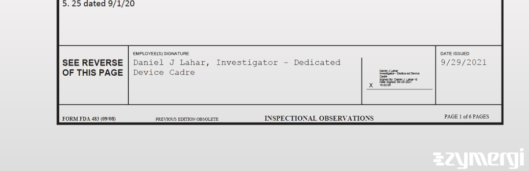 Daniel J. Lahar FDA Investigator 