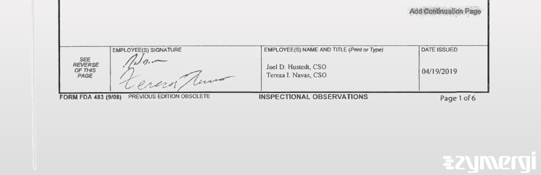 Joel D. Hustedt FDA Investigator Teresa I. Navas FDA Investigator