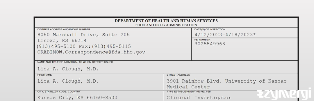 FDANews 483 Lisa A. Clough, M.D. Apr 18 2023 top