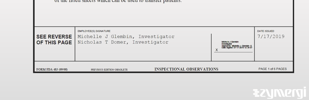 Nicholas T. Domer FDA Investigator Michelle J. Glembin FDA Investigator