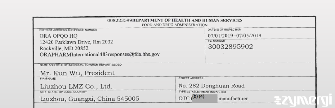 FDANews 483 Liuzhou LMZ Co., Ltd. Jul 5 2019 top