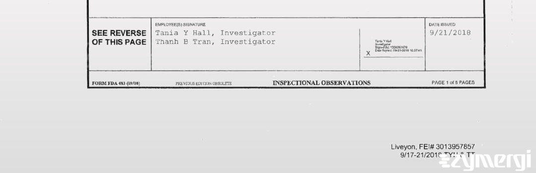 Tania Y. Hall FDA Investigator Thanh B. Tran FDA Investigator 