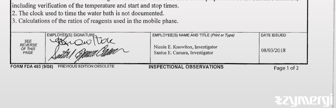 Santos E. Camara FDA Investigator Nicole E. Knowlton FDA Investigator 