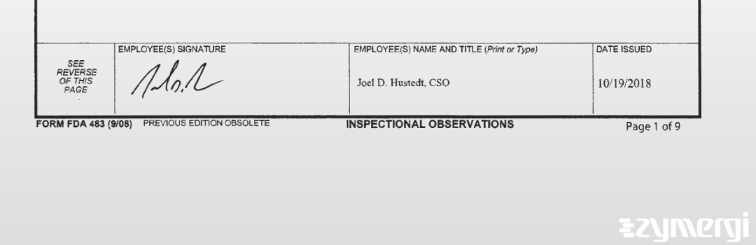 Joel D. Hustedt FDA Investigator 