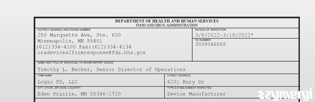 FDANews 483 Logic PD, LLC Mar 18 2022 top