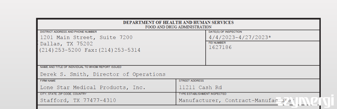 FDANews 483 Lone Star Medical Products, Inc. Apr 27 2023 top