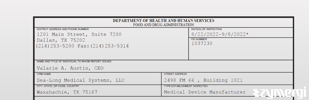 FDANews 483 Sea-Long Medical Systems, LLC Sep 8 2022 top