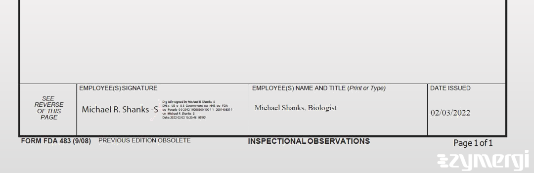 Michael Shanks FDA Investigator 