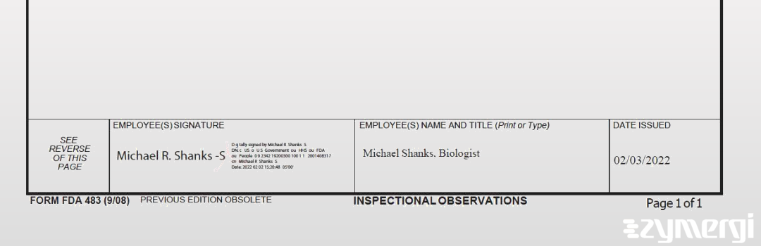 Michael Shanks FDA Investigator 