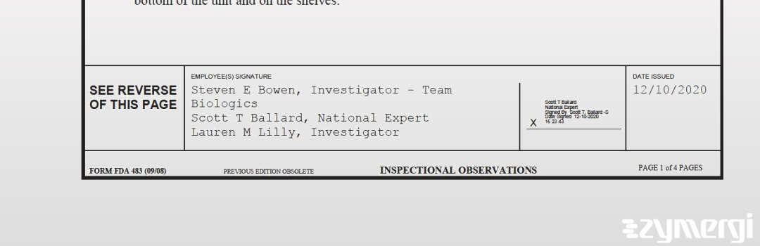 Lauren M. Lilly FDA Investigator Steven E. Bowen FDA Investigator Scott T. Ballard FDA Investigator 