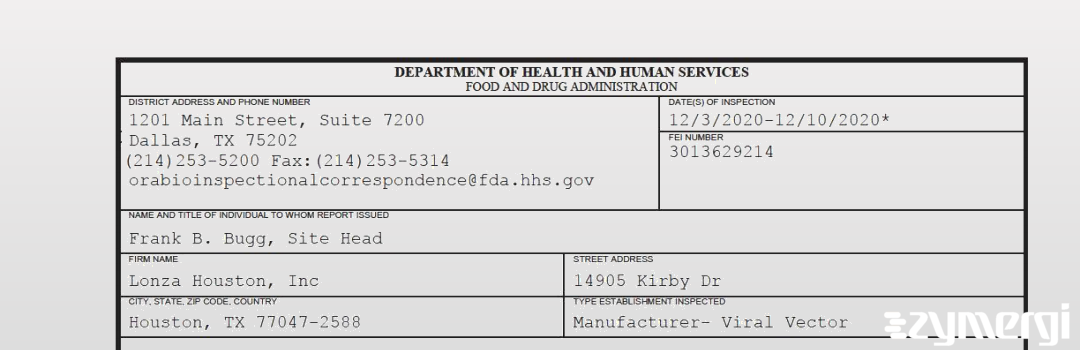 FDANews 483 Lonza Houston, Inc Dec 10 2020 top