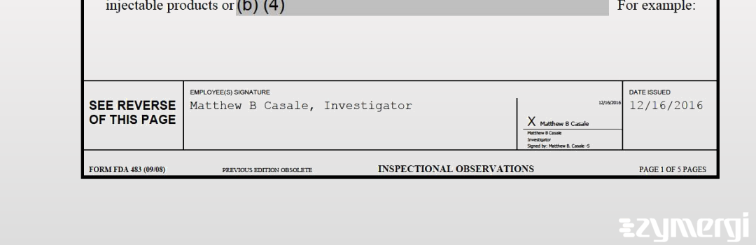 Matthew B. Casale FDA Investigator 