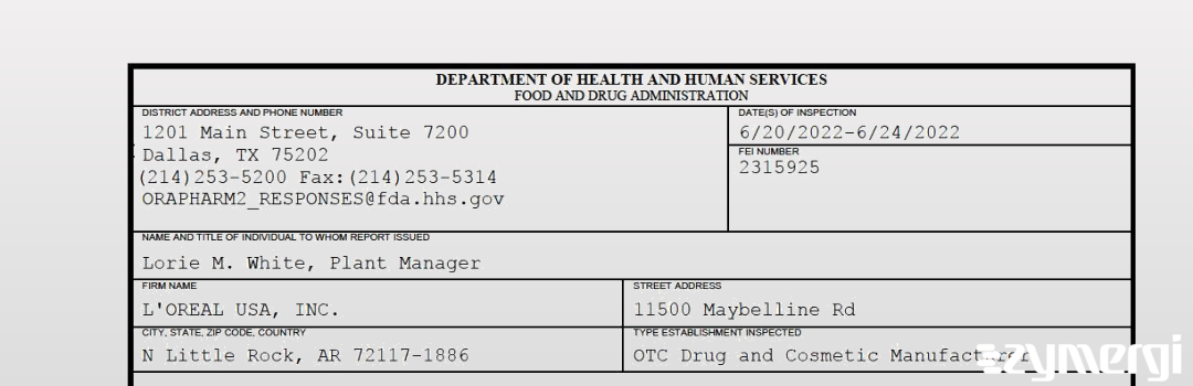 FDANews 483 L'Oreal Usa, Inc. Jun 24 2022 top