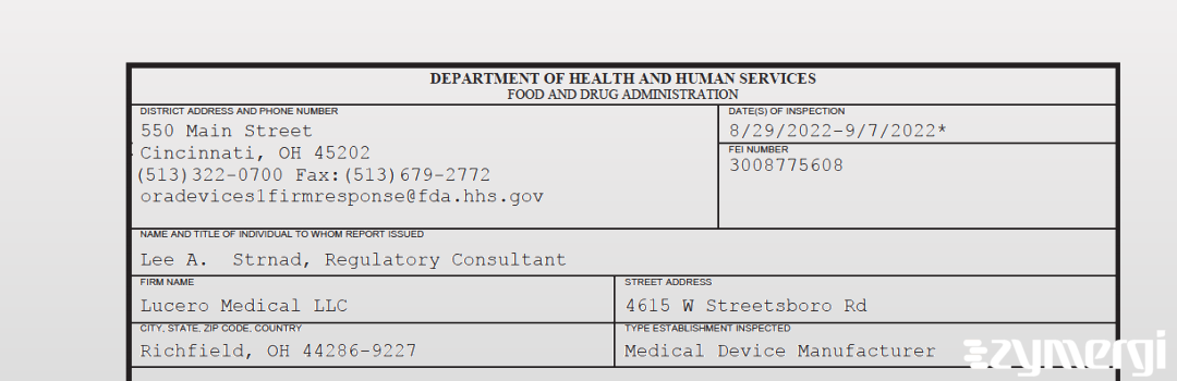 FDANews 483 Lucero Medical LLC Sep 7 2022 top