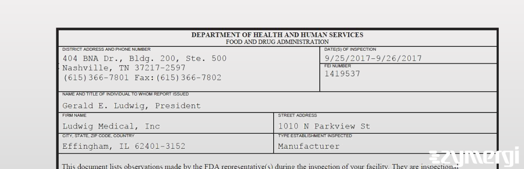 FDANews 483 Ludwig Medical, Inc Sep 26 2017 top