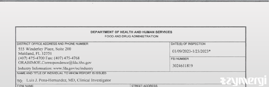 FDANews 483 Luis Pena-Hernandez, M.D. Jan 23 2023 top