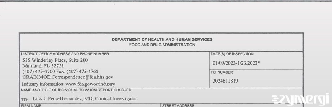 FDANews 483 Luis Pena-Hernandez, M.D. Jan 23 2023 top